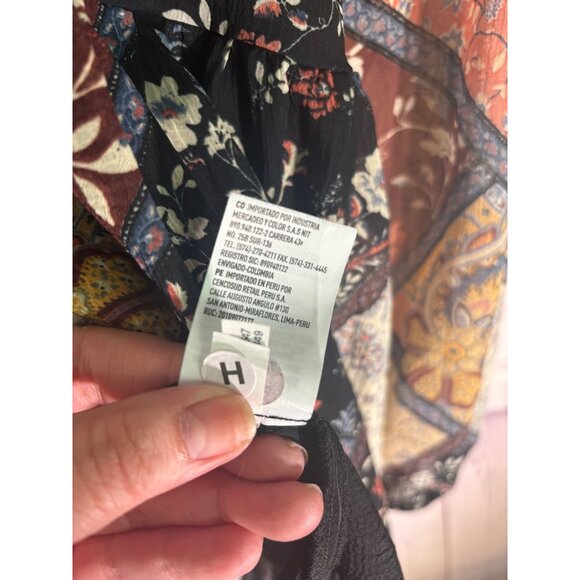 American Eagle Womens Patchwork Floral Long Sleeve Boho Top L Polyester - Picture 6 of 9